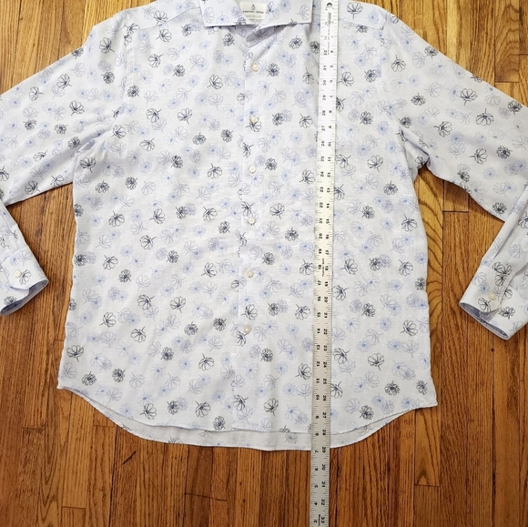 Emanuel Berg Mens Modern Fit Button Down Shirt Size L / XL 17" White Floral - Picture 6 of 8